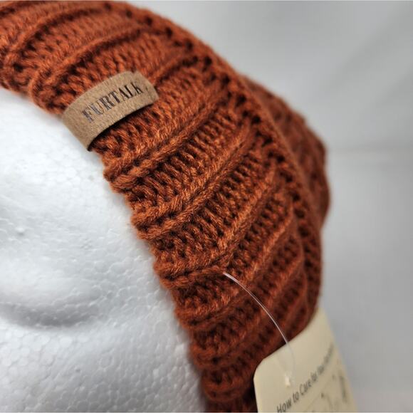 Furtalk Slouchy Knit  Rust Brown Beanie Hat Fleece Lined Ski Skull One Size New - Picture 6 of 8
